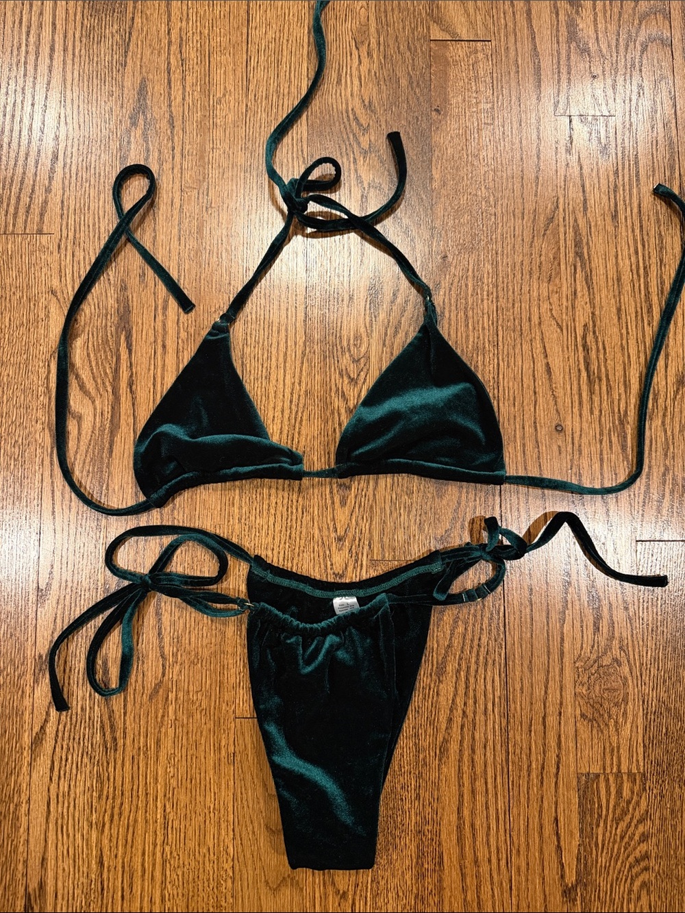 Women's Velvet Triangle Bikini Set - Dark Green